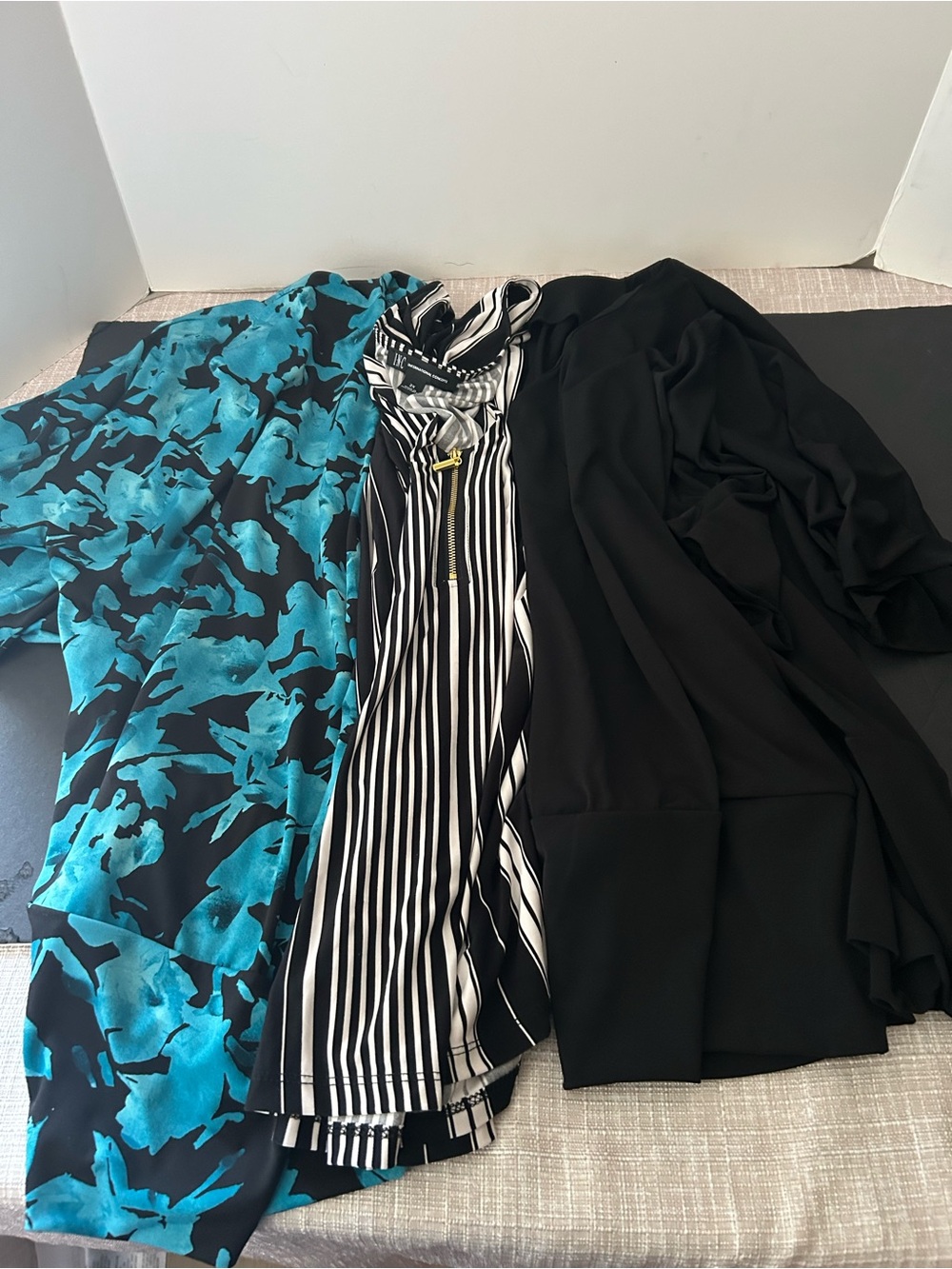 Black Striped & Teal Floral Layered Women's Tops - Versatile Work-to-Weekend Set